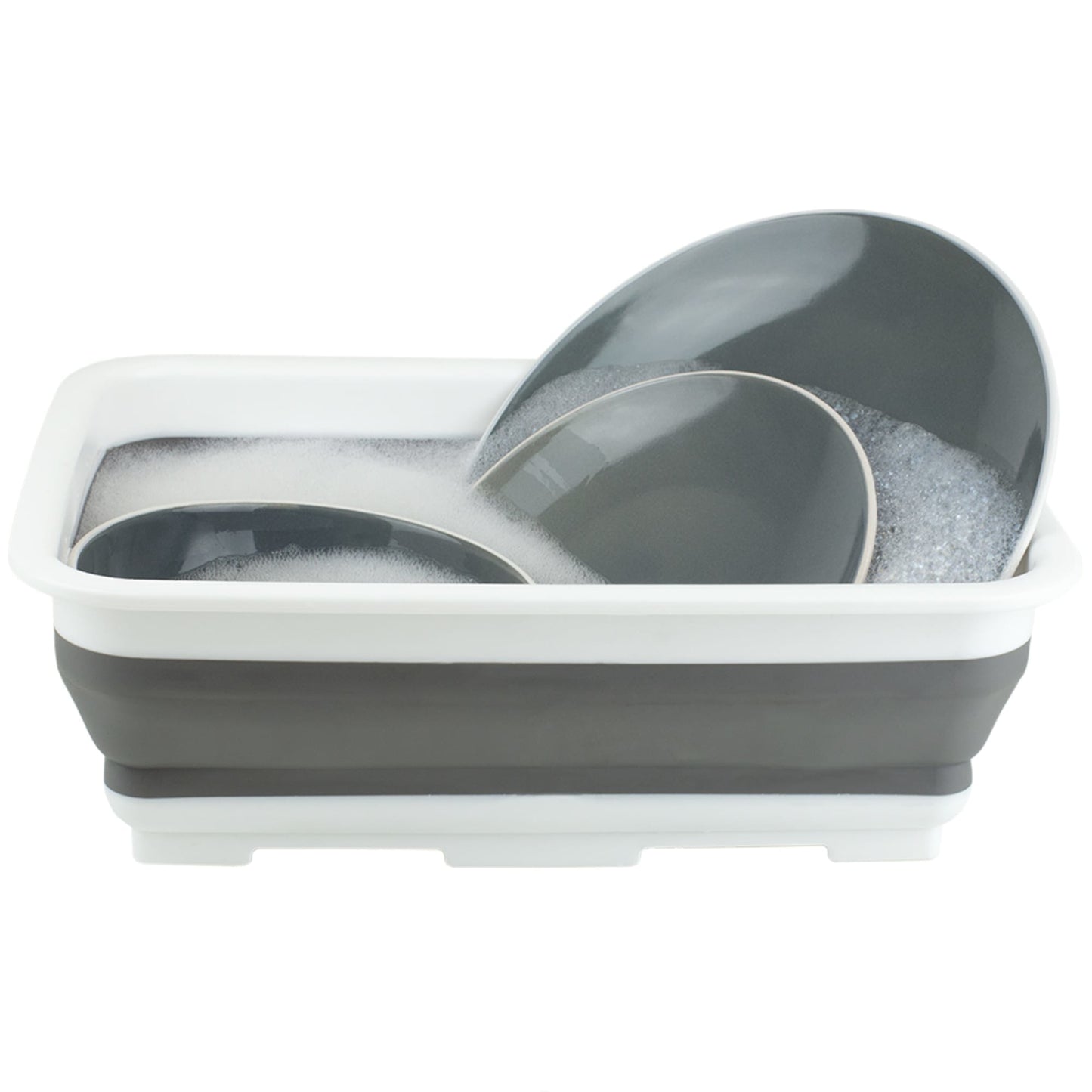 Collapsible Silicone and Plastic Multi-Purpose Storage Washing Basin, Grey