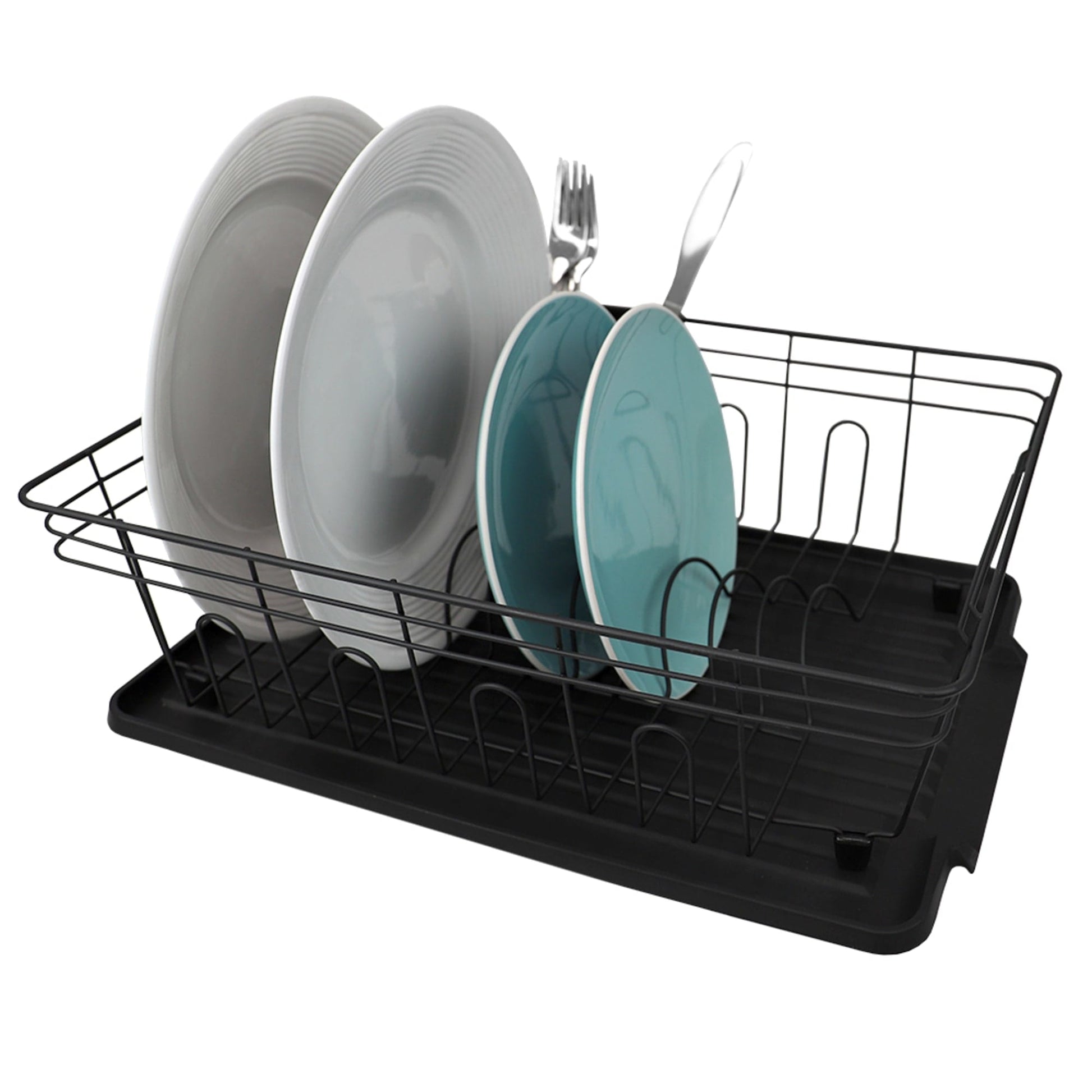 Home Basics 2 Tier Plastic Dish Drainer, Turquoise, KITCHEN ORGANIZATION