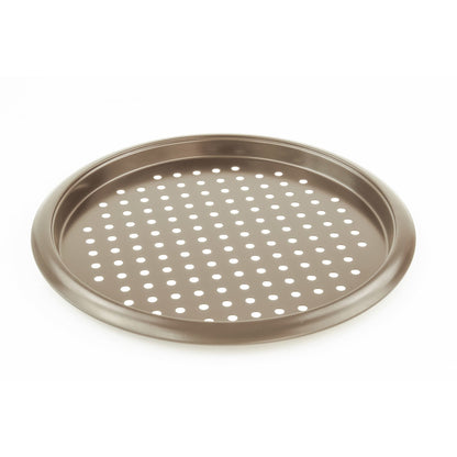 Aurelia Non-Stick 13.75” x 1” Carbon Steel Perforated Pizza Pan, Gold