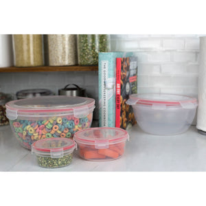 10 Piece Locking Round Plastic Food Storage Containers with Snap-On Lids, Red