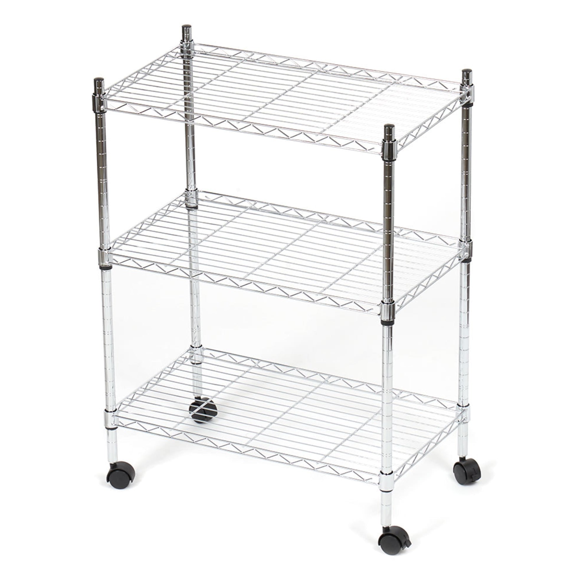 3-Shelf Shelving Unit on Wheels - Chrome