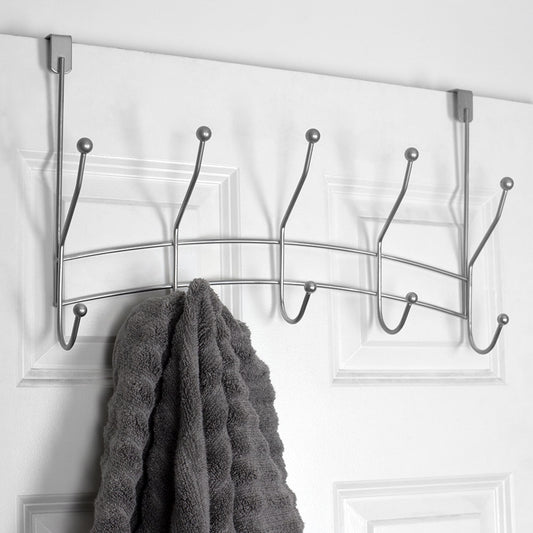 Shelby 5 Hook Over the Door Hanging Rack, Silver