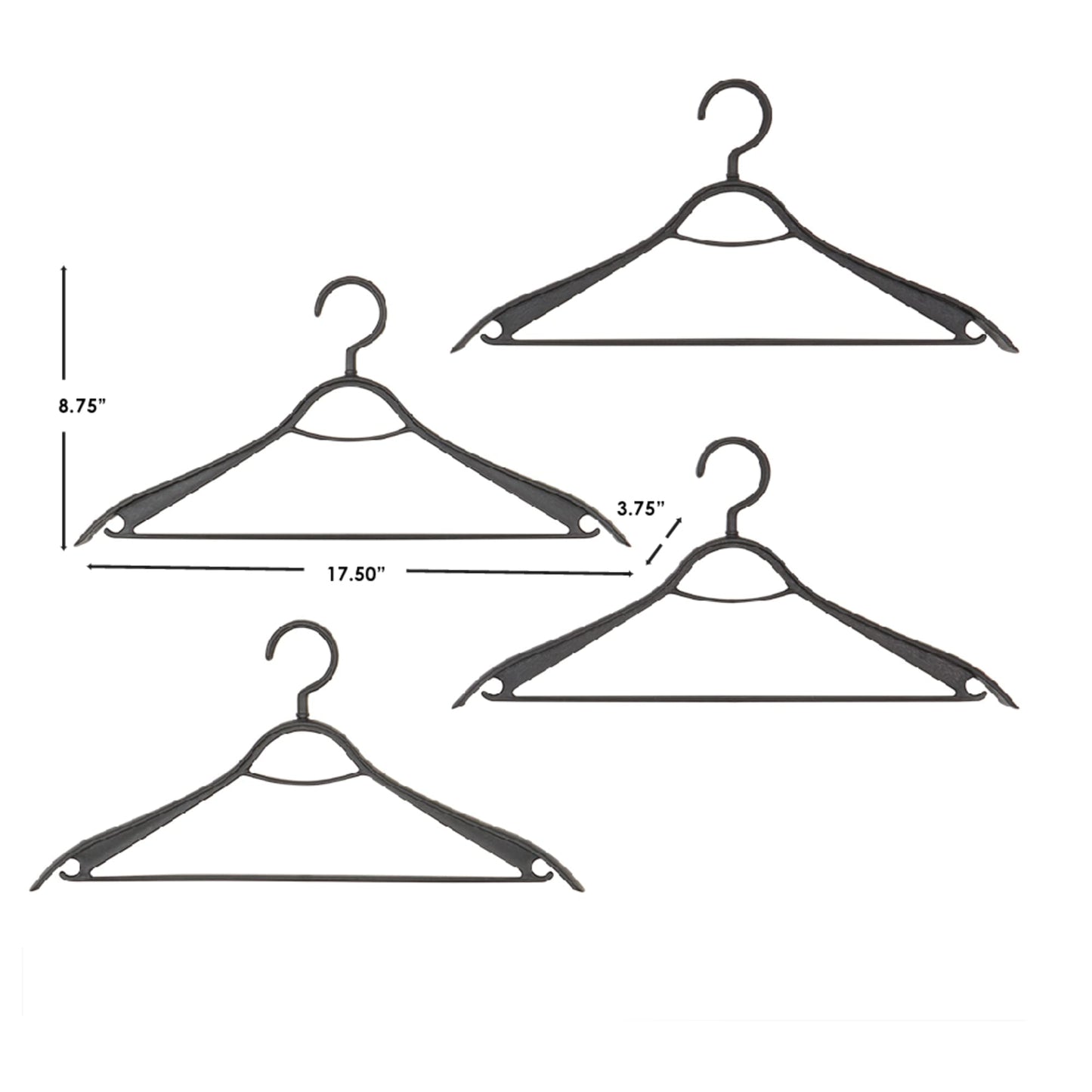 Plastic Hangers, (Pack of 4), Timber Black