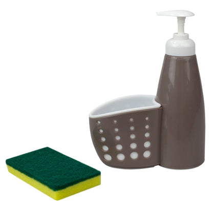 Soap Dispenser with Perforated Sponge Holder, Grey
