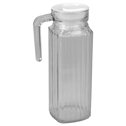 Embellished Glass 1 Lt Decorative Beverage Pitcher with No-Mess Pouring Spout and Solid Grip Handle, Clear