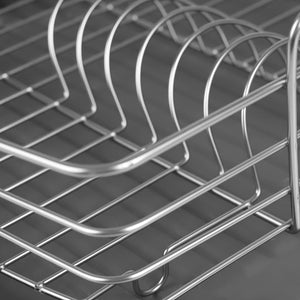 Michael Graves Design Deluxe Dish Rack with Satin Nickel Finish and Removable Utensil Holder, Grey/Silver