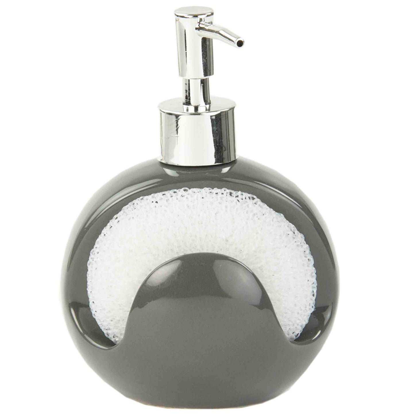 Home Basics Round 8 oz. Ceramic Soap Dispenser with Sponge - Grey