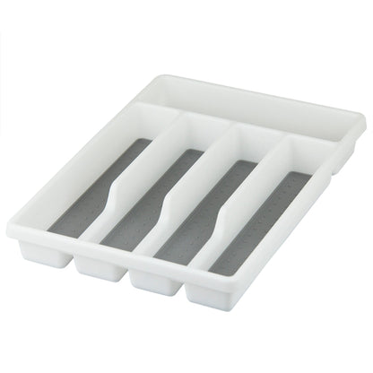 Plastic Cutlery Tray with Rubber-Lined Compartments, White