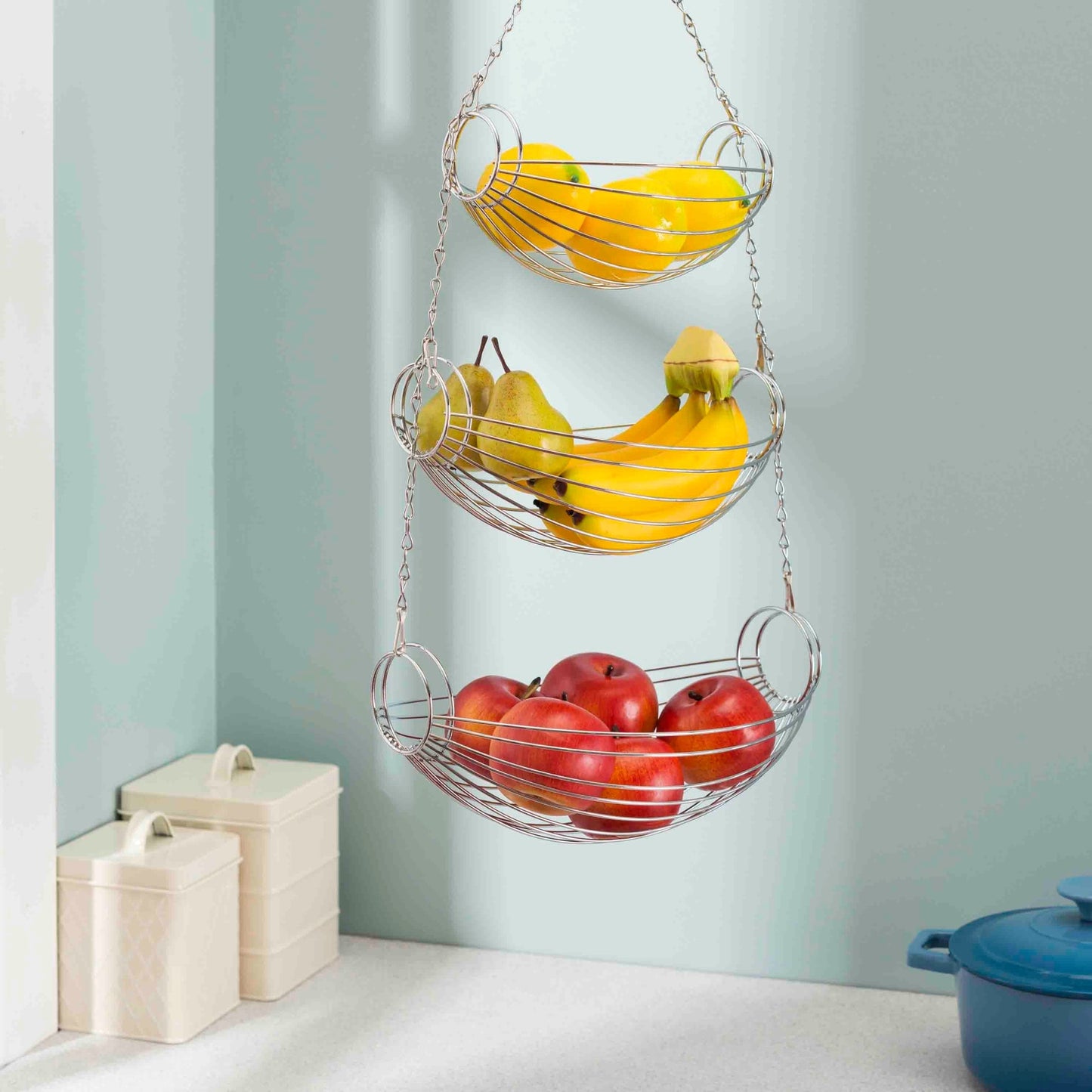 3 Tier Wire Hanging Oval Fruit Basket, Black