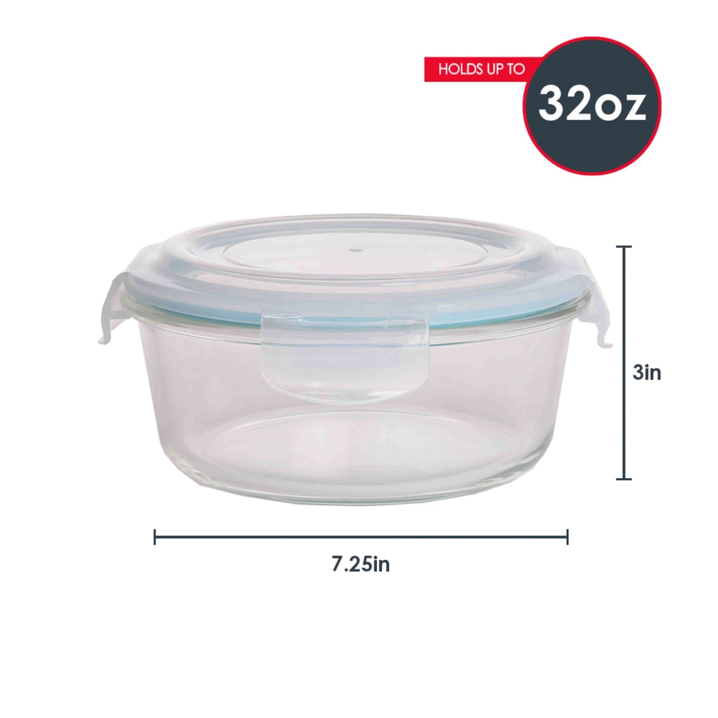 32 oz. Round Borosilicate Glass Food Storage Container