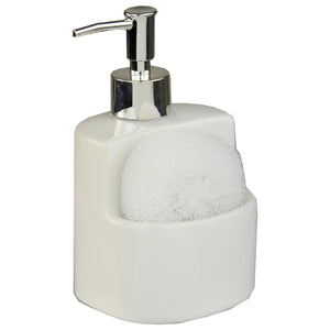 Home Basics 8 oz. Square Ceramic Soap Dispenser with Sponge - White