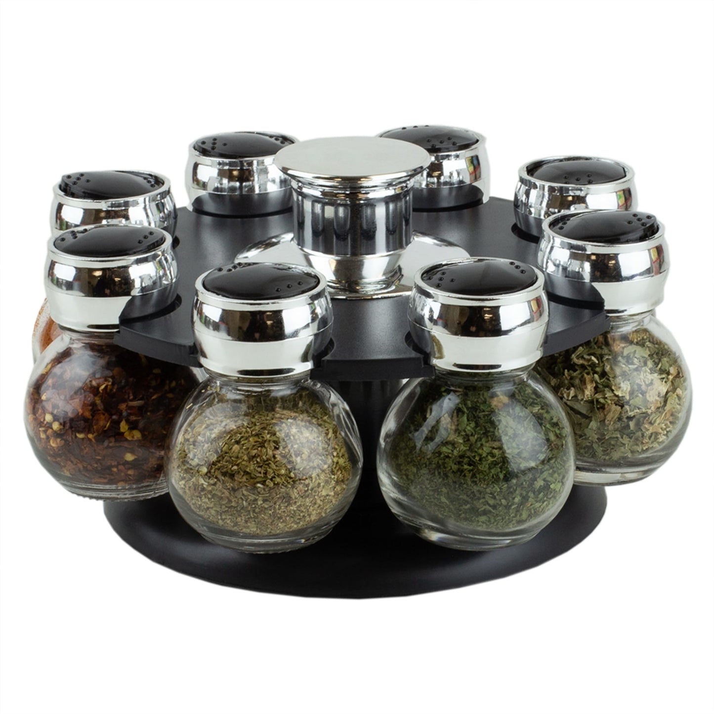 Stainless Steel Revolving Spice Rack 16 Glass Jars Bottles Shakers -  Kitchen Countertop Herbs Spices Seasoning Storage Organizer 