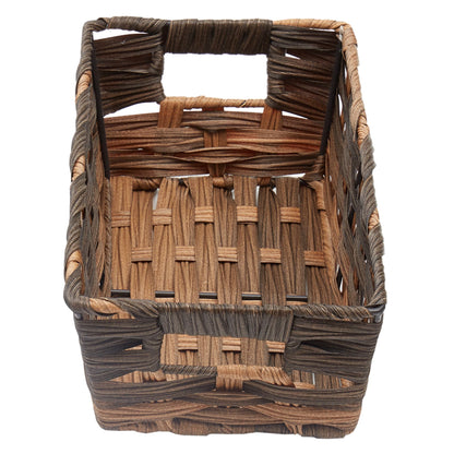 Small Faux Rattan Basket with Cut-out Handles, Coffee