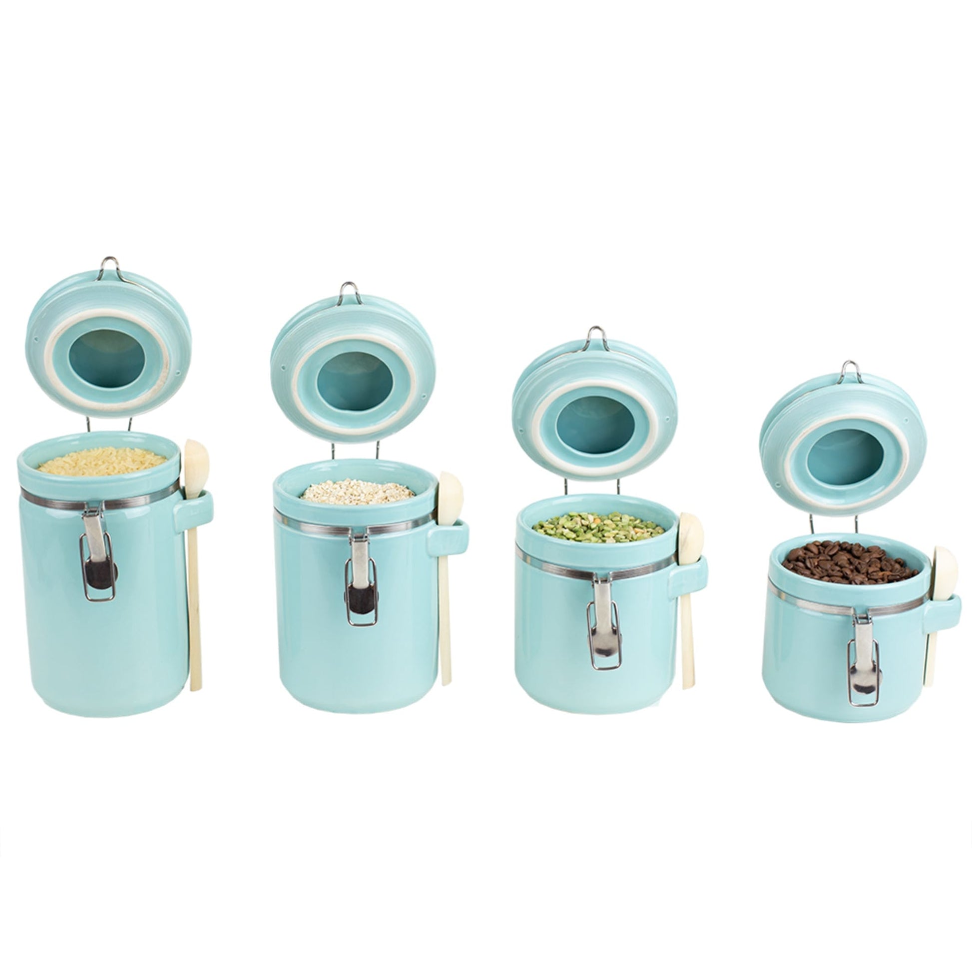 Home Intuition 4-Piece Ceramic Kitchen Canisters Set, Airtight Containers  with Wooden Spoons Reusable Chalk Labels and Marker for Sugar, Coffee,  Flour, Tea (Turquoise) 