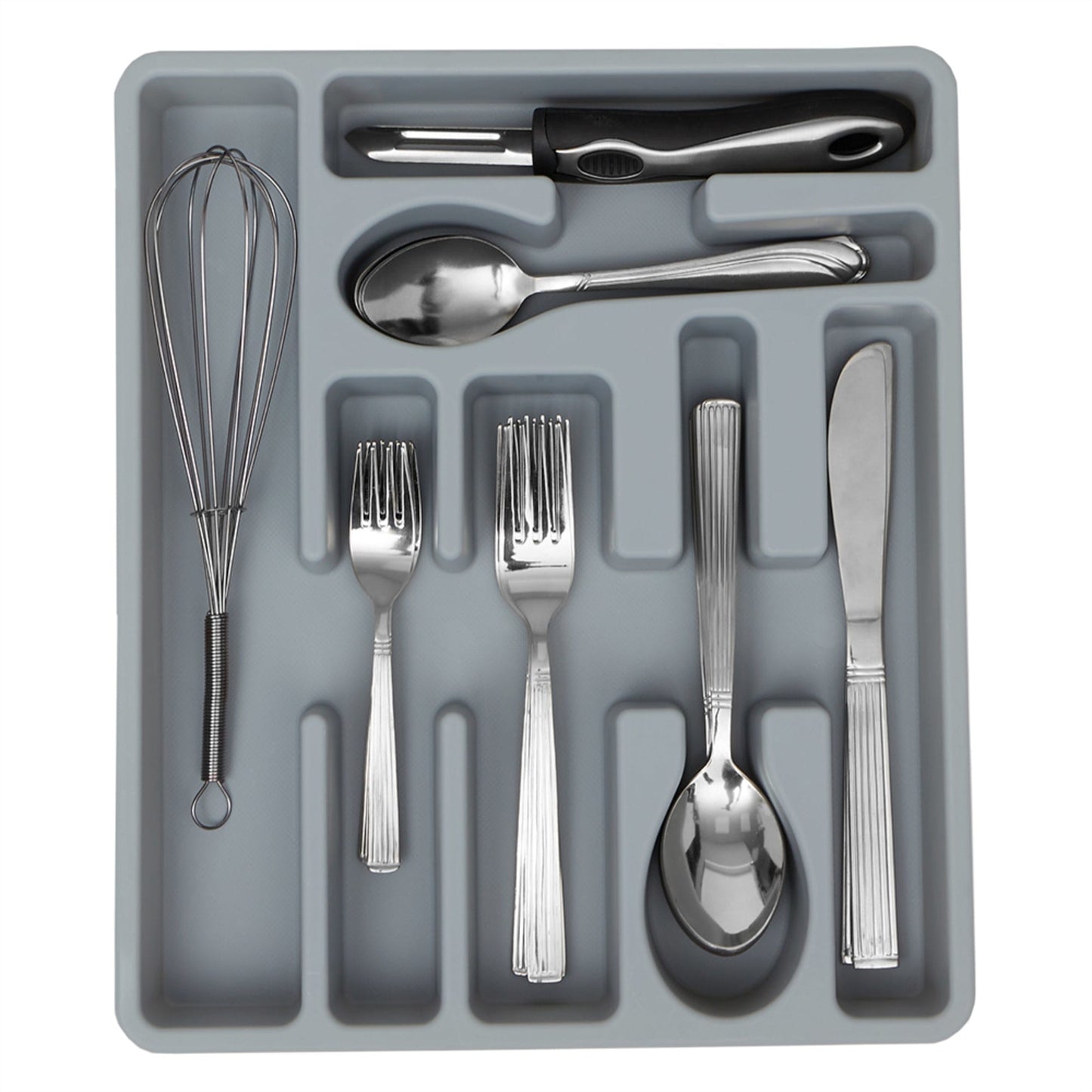7 Molded Compartments Plastic Cutlery Tray, Grey