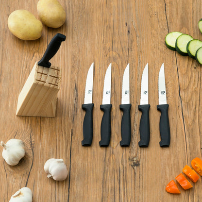 6 Piece Stainless Steel Steak Knife Set with All Natural Wood Display Block