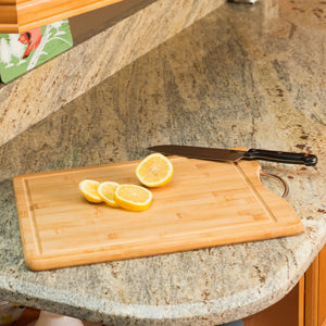 12" x 16" Bamboo Cutting Board with Juice Groove and Stainless Steel Handle