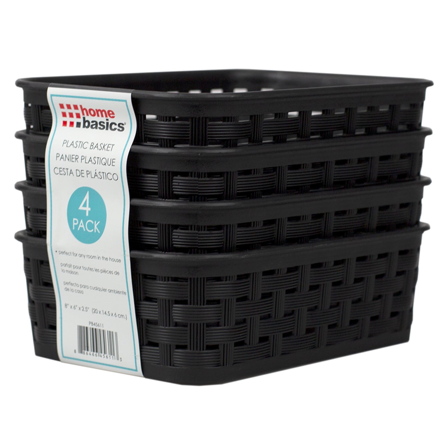 Home Basics Crossweave 7.75"" x 5.25"" x 2.5"" Multi-Purpose Stackable Plastic Storage Basket, (Pack of 4), Black - Black