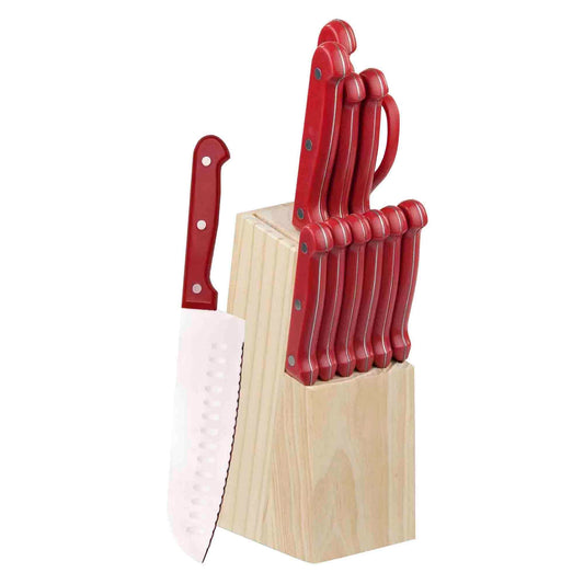 13 Piece Knife Set with Block in Red