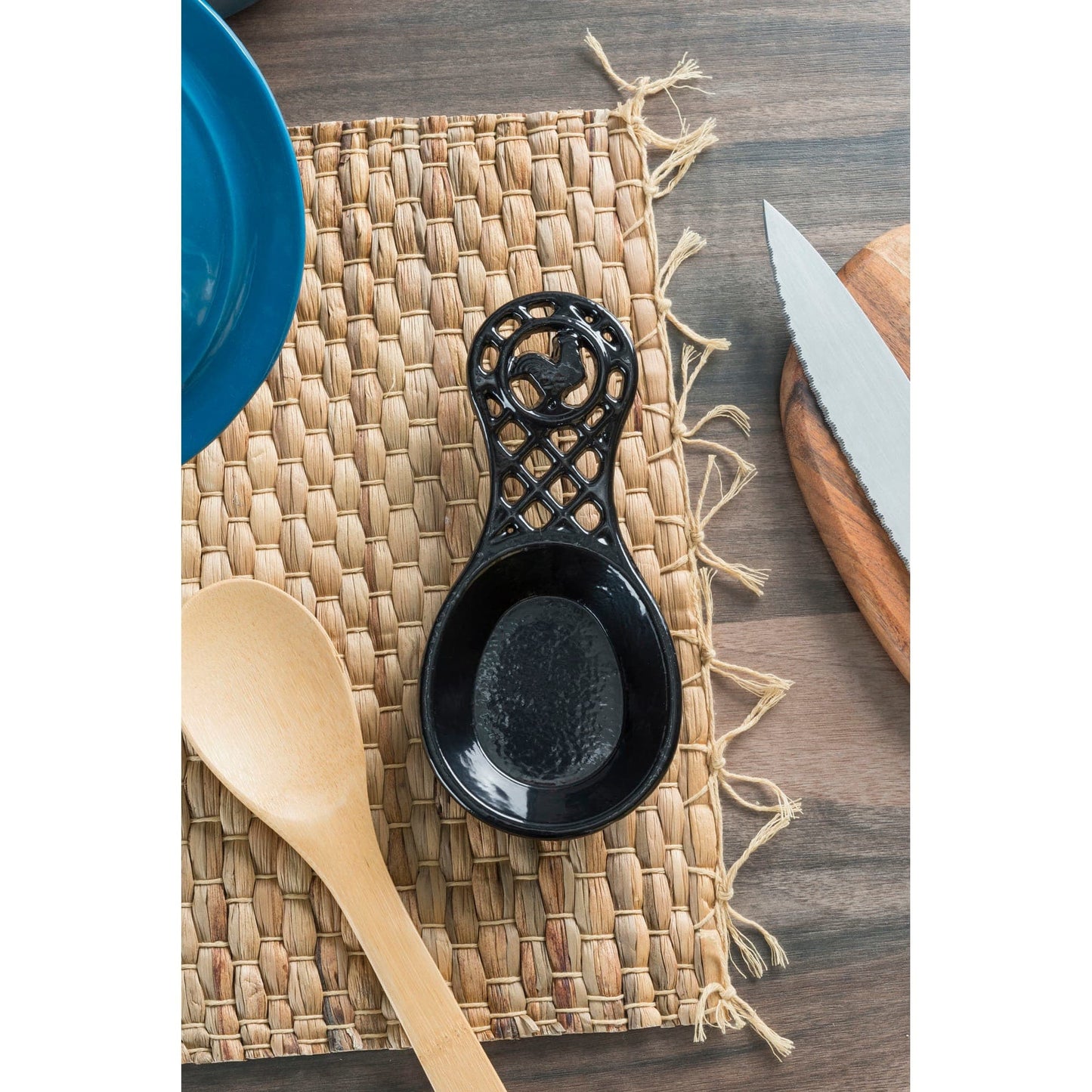 Cast Iron Rooster Spoon Rest, Black