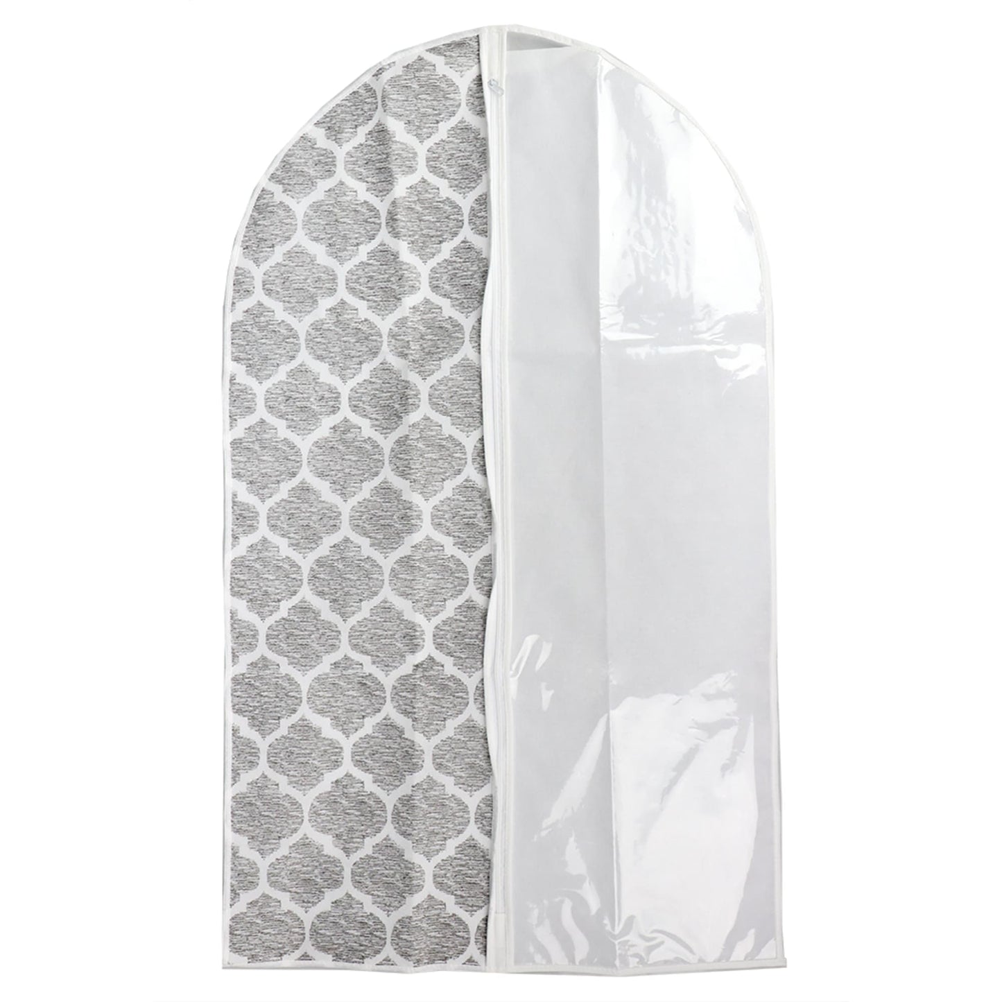 Arabesque Non-Woven Suit Bag with Clear Plastic Panel, White