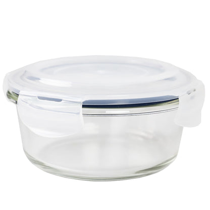 Michael Graves Design 21 Ounce High Borosilicate Glass Round Food Storage Container with Indigo Rubber Seal