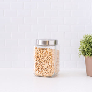 56 oz. Square Glass Canister with Brushed Stainless Steel Screw-on Lid Clear