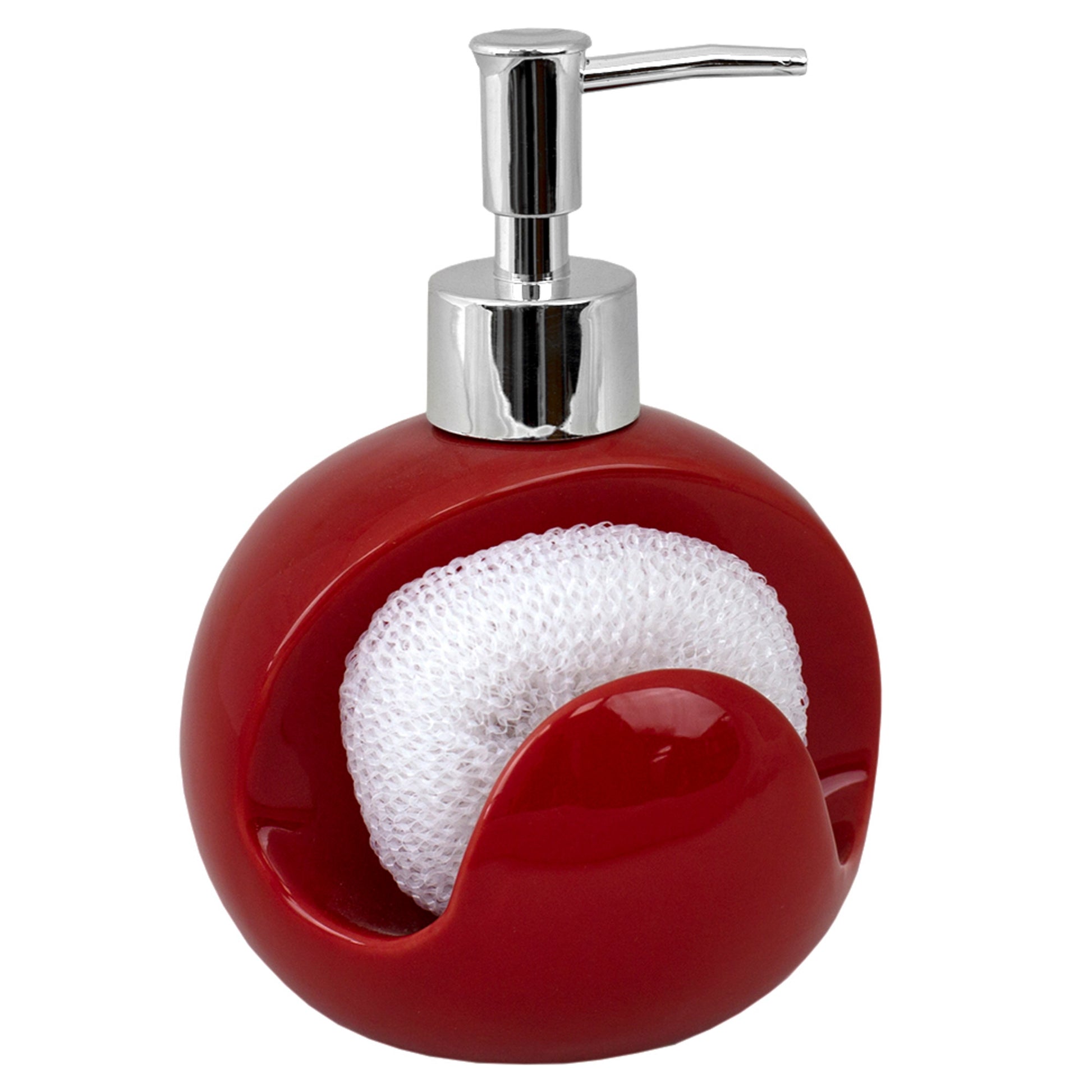 Home Basics Round 8 oz. Ceramic Soap Dispenser with Sponge - Red