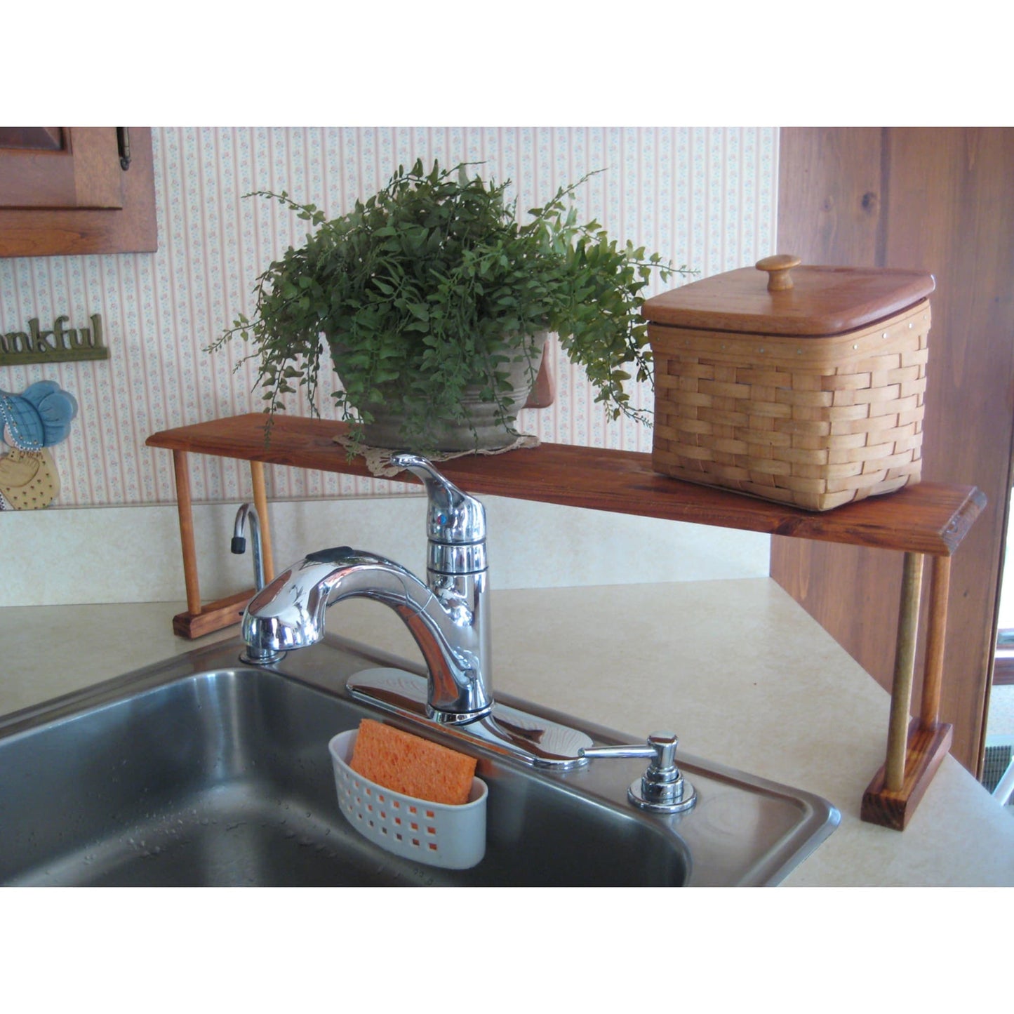 Space-Saving Pine Wood Over the Sink Multi-Use Shelf