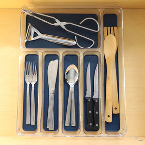 Michael Graves Design Large 6  Compartment Rubber Lined Plastic Cutlery Tray, Indigo