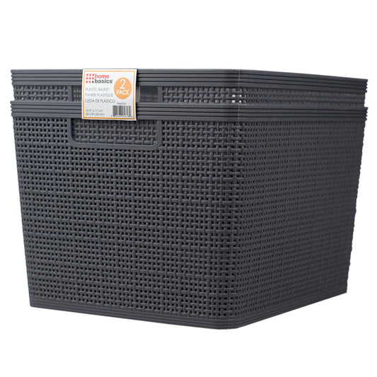 Home Basics Trellis 13.25" x 11.25" x 8.75" Multi-Purpose Stackable Plastic Storage Basket, (Pack of 2), Grey - Grey