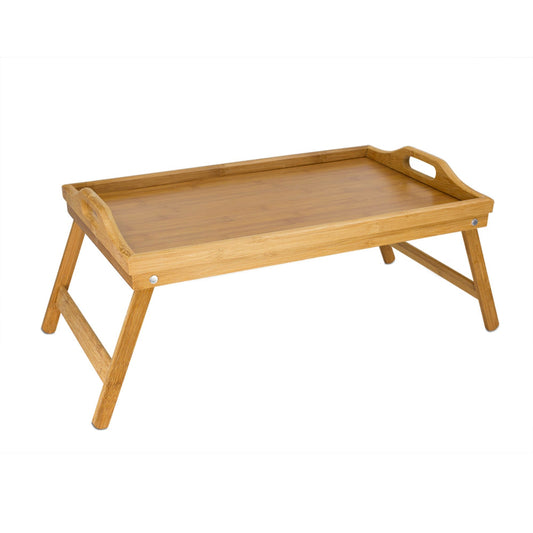 Multi-Purpose  Folding Rustic Bamboo Bed Tray with Cut-out Handles
