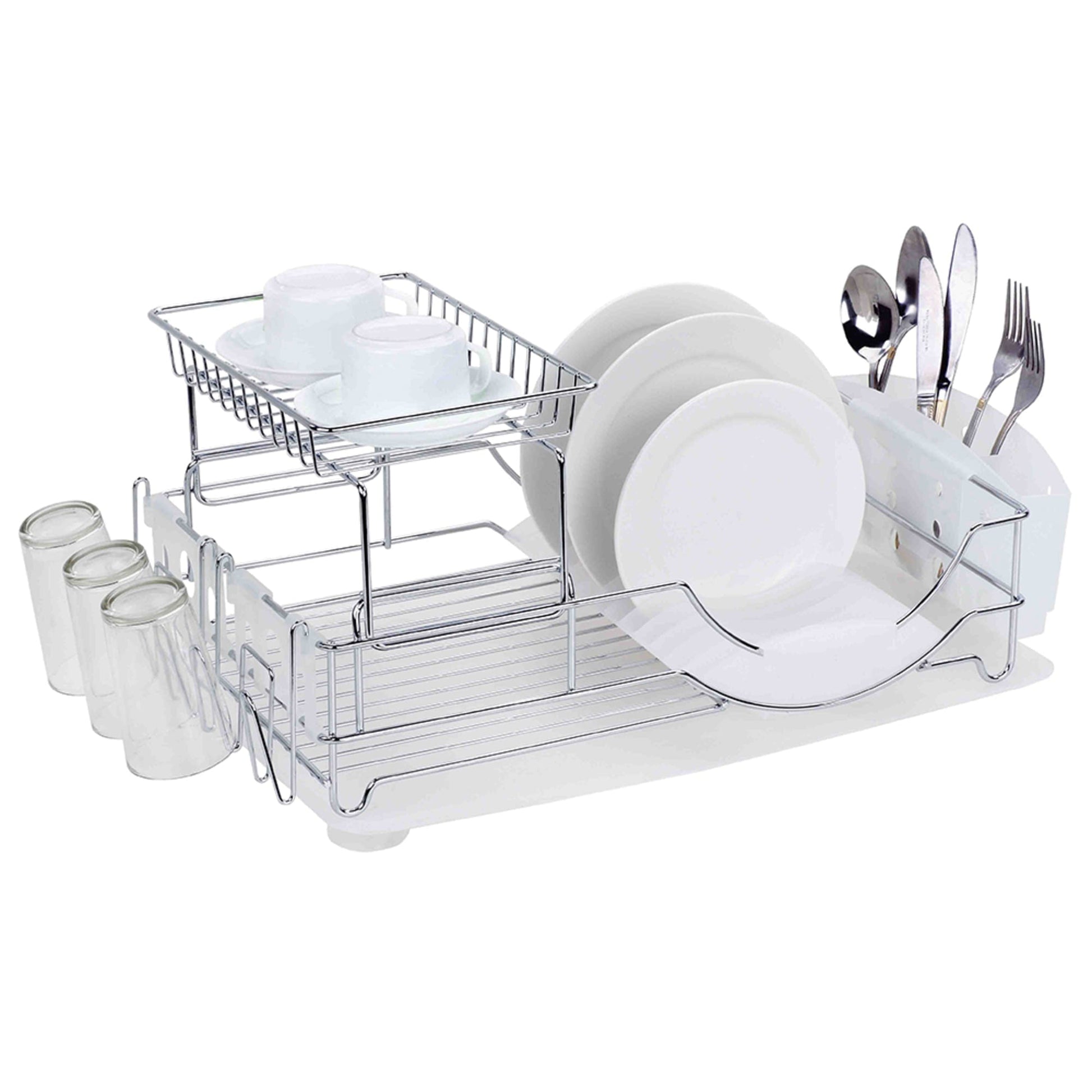 2 Tier Plastic Dish Drainer, White, KITCHEN ORGANIZATION, SHOP HOME  BASICS
