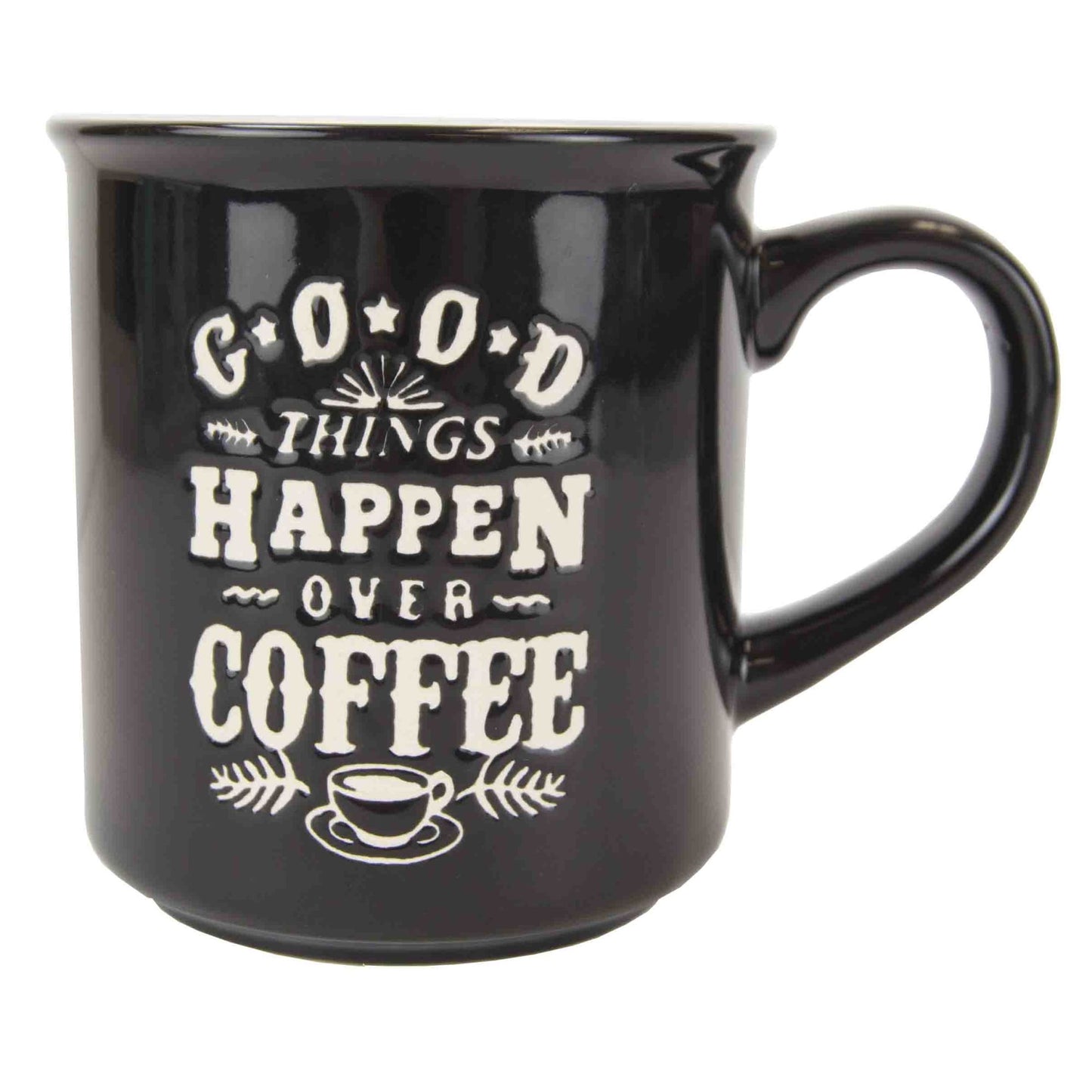 Home Basics Good Things Happen Over  Coffee Bone China   12 oz. Novelty Mug - Black