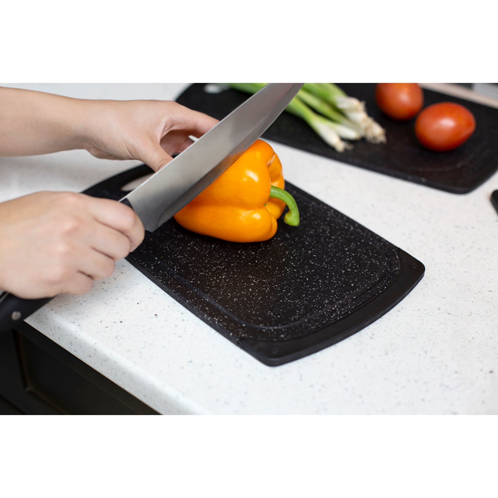 July Home Plastic Cutting Board Set Of 3, Dishwasher Safe With Juice  Grooves And Non-slip (black/gray) : Target