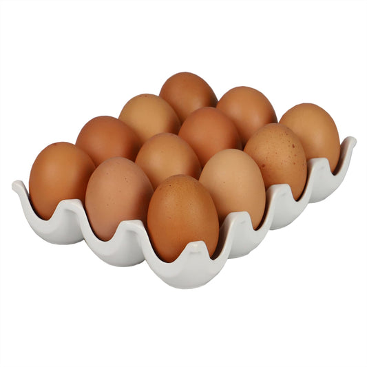 12 Compartment Ceramic Egg Tray, White