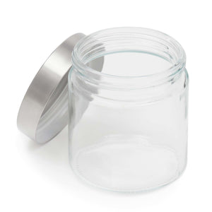 Small 25 oz. Round Glass Canister with Air-Tight Stainless Steel Twist Top Lid, Clear