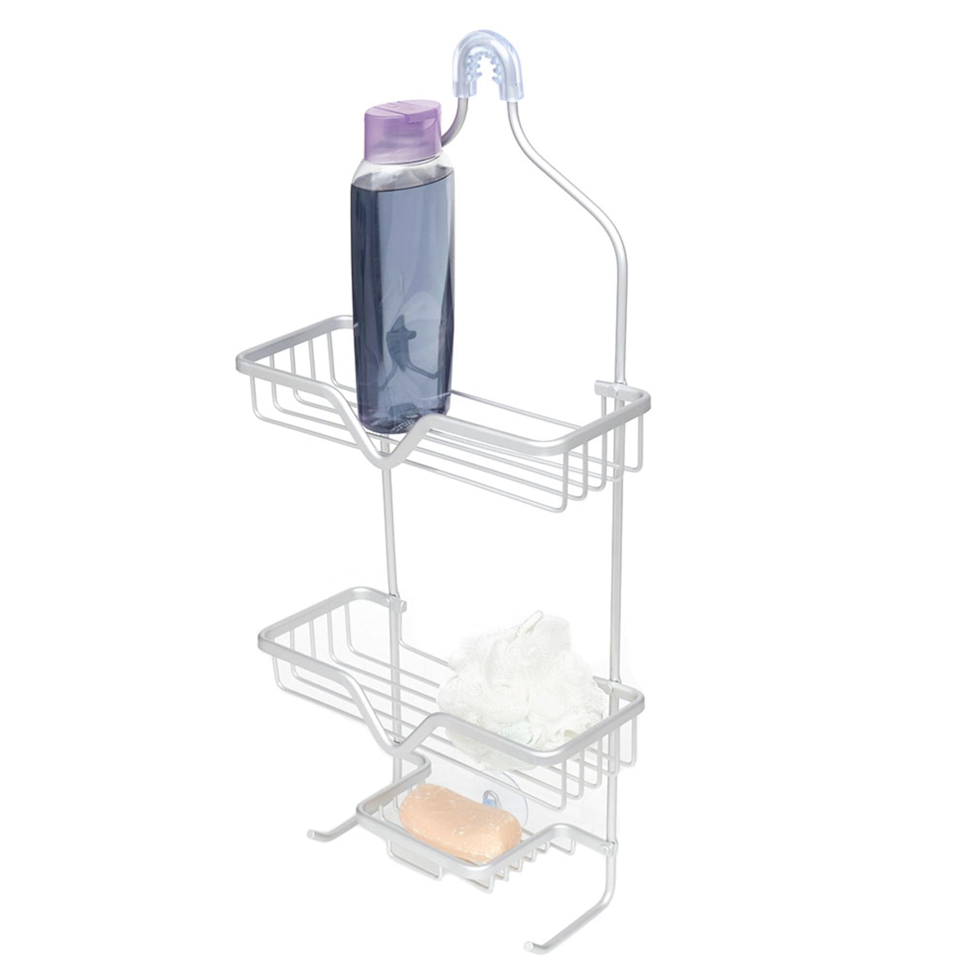 Home Basics 2 Tier Aluminum Suctioned Shower Caddy with Towel Rack