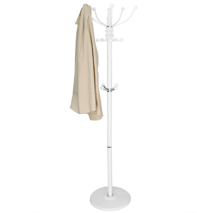 16 Hook Free Standing Coat Rack with Sandstone Base, White