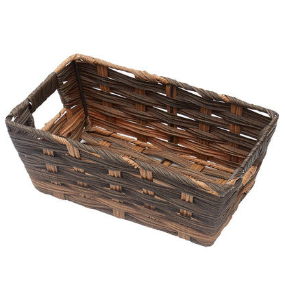 Small Faux Rattan Basket with Cut-out Handles, Coffee