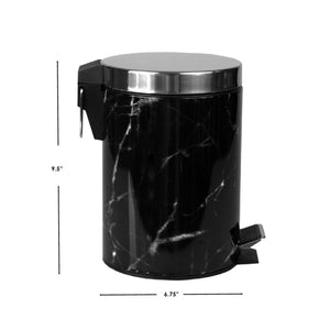 Faux Marble 3 Liter Step Waste Bin with Built-in Metal Handle, Black