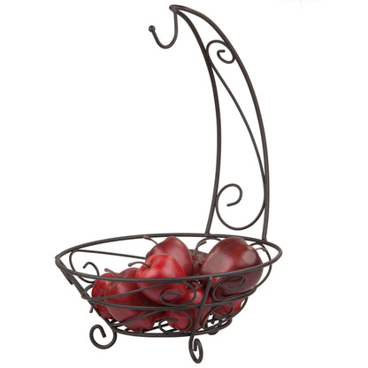 Scroll Collection Steel Fruit Basket With Banana Tree, Bronze