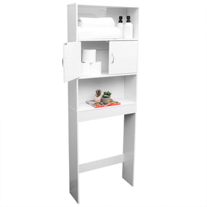 3 Tier Wood Space Saver Over the Toilet Bathroom Shelf with Open Shelving and Cabinets, White