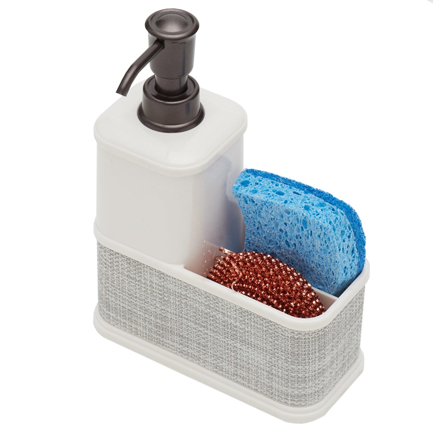 18.6 oz.  Soap Dispenser with Basketweave Sponge Holder, White