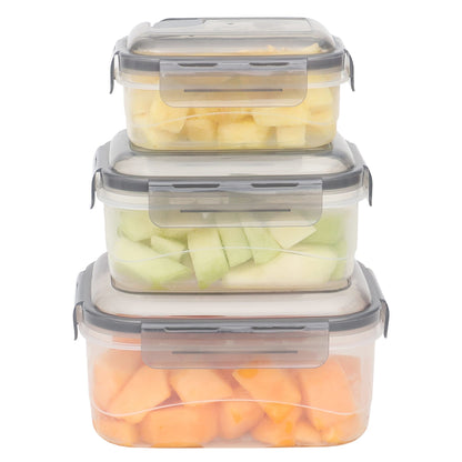 Locking Rectangle Food Storage Containers with Grey Steam Vented Lids, (Set of 6)