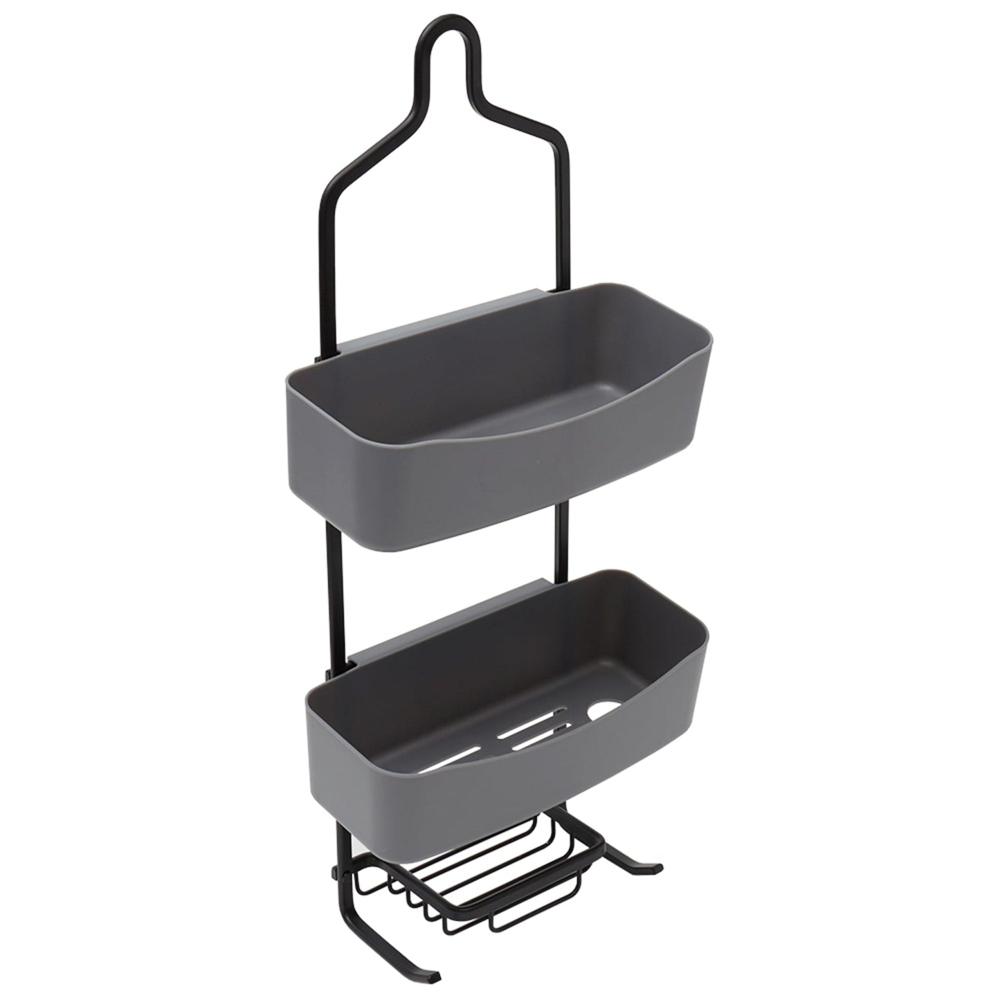 2 Tier Shower Caddy with Plastic Shelves, Grey