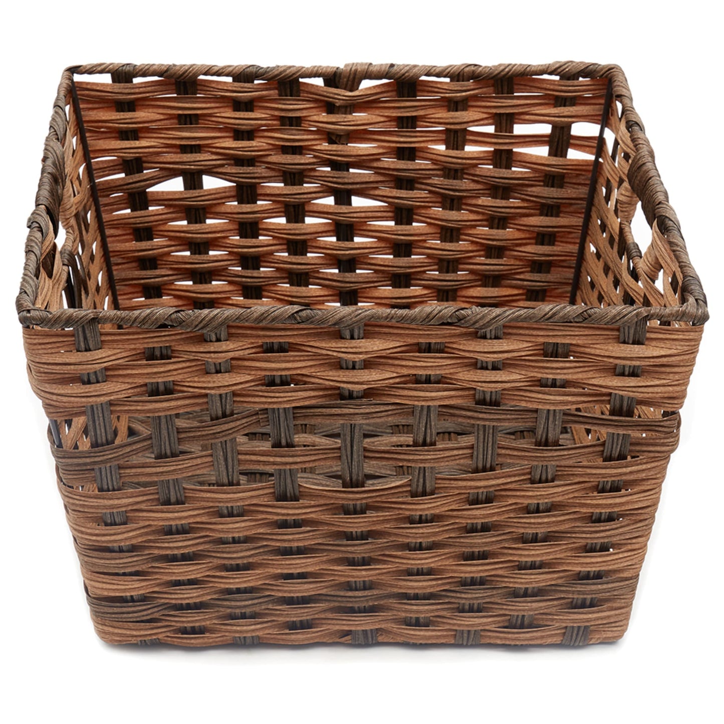 X-large  Faux Rattan Basket with Cut-out Handles, Coffee
