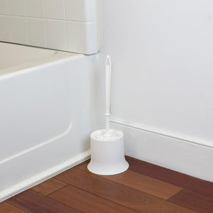 Plastic Toilet Brush with Compact Holder, White
