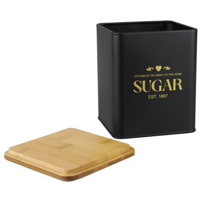 Bistro 50 oz. Tin Sugar Canister with Bamboo Top, Black