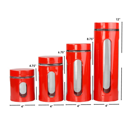 4 Piece Essence Collection Stainless Steel Canister Set, Red